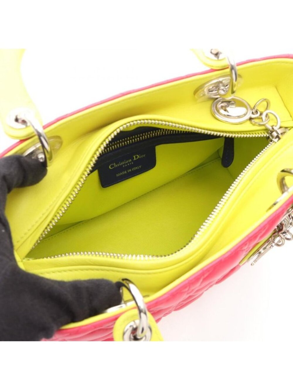 Dior Handbag Lady Dior Cannage 2-Way Masenda Navy Yellow Leather Tote - Picture 3 of 9